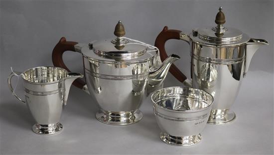 A George VI four piece silver tea set, Roberts & Belk, Sheffield, 1944 gross 38 oz.